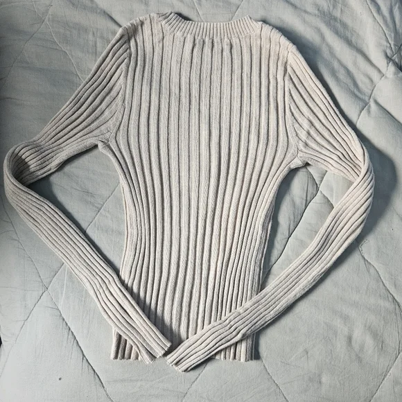AMERICAN EAGLE Cream Crew neck Bodycon Sweater Long Sleeve Soft XXS NWT AE - Picture 3 of 6